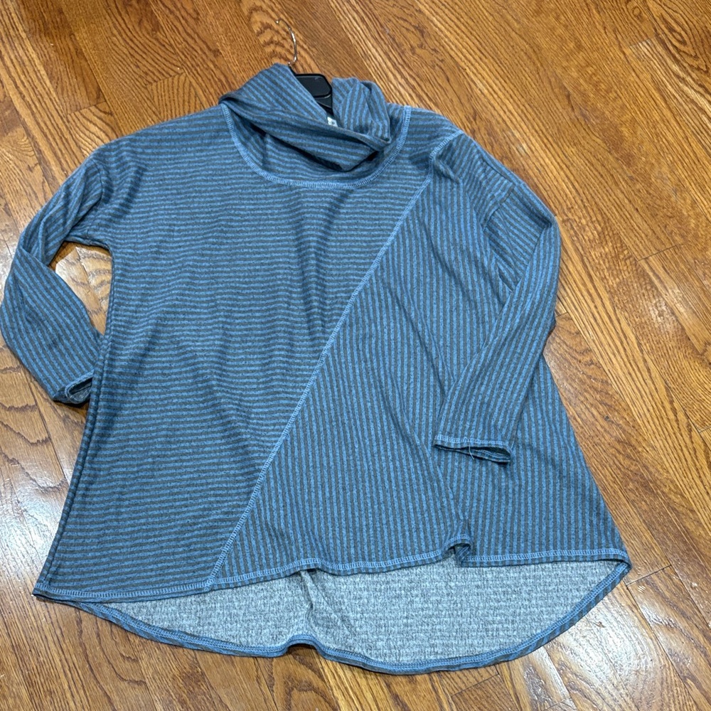 Notations Blue Striped Cowl Neck Sweater